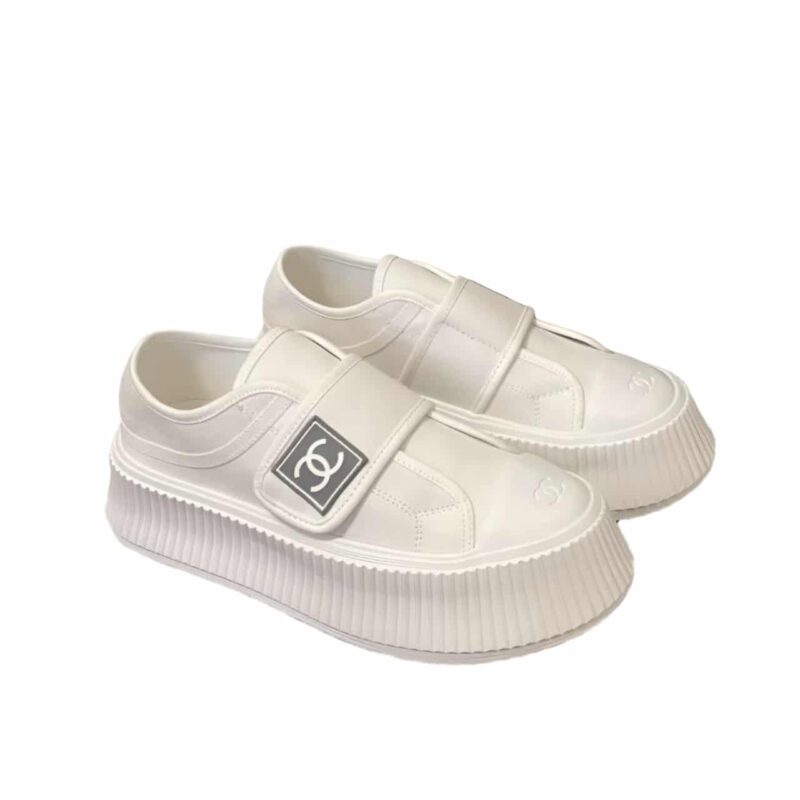 CHANEL CC CAP TOE SLIPON SNEAKER ALL WHITE