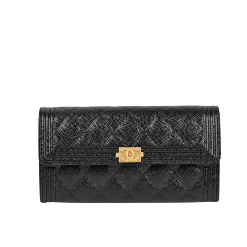 CHANEL BOY LONG FLAP WALLET BLACK GOLD 19CM A80286 Y07659 94305