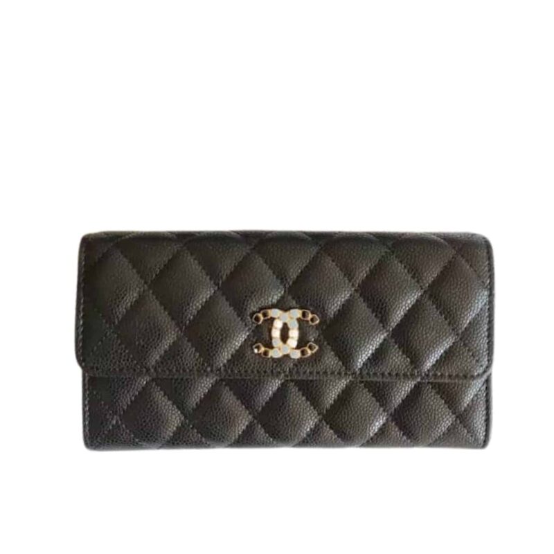 CHANEL CC 19 QUILTED BLACK LEATHER WALLET