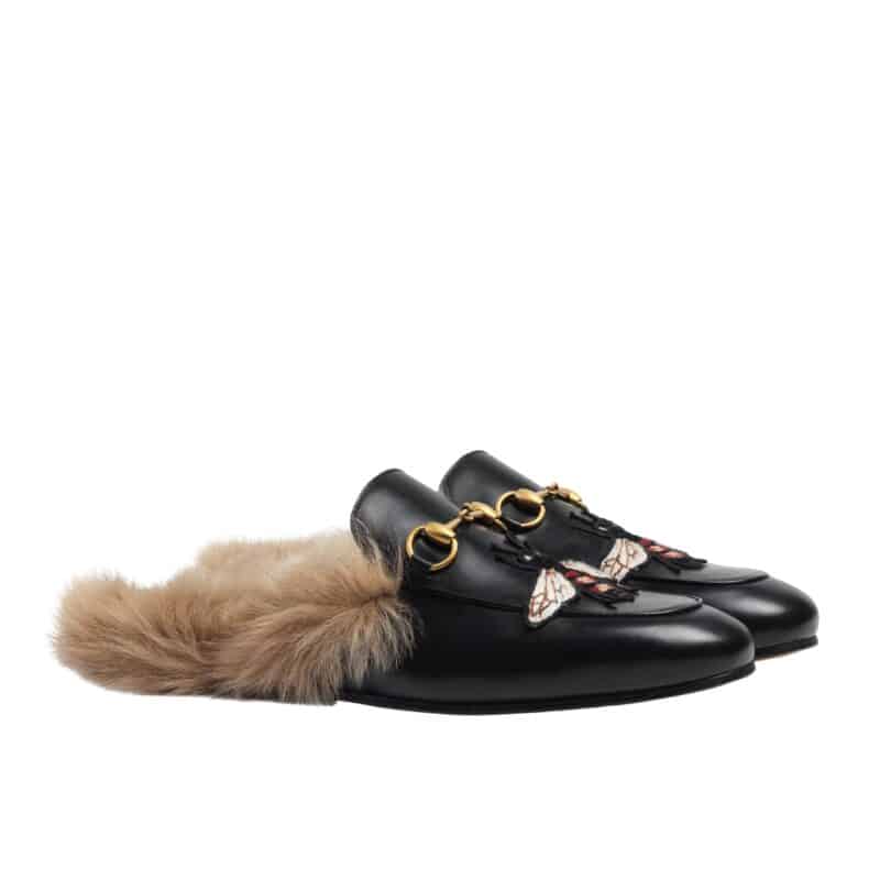 GUCCI WOMEN’S PRINCETOWN SLIPPER WITH BEE BLACK 456133 DKHH0 1063