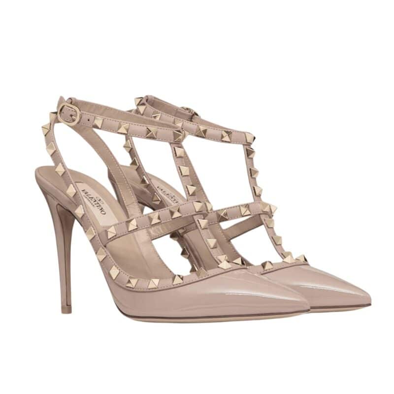 VALENTINO PATENT ROCKSTUD CAGED PUMP POUDRE 5W2S0393VNW P45