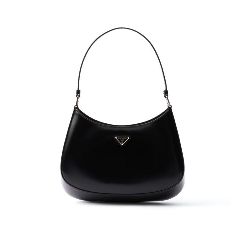 PRADA CLEO BRUSHED LEATHER SHOULDER BAG BLACK 27CM 1BC499 ZO6 F0002 V OOO
