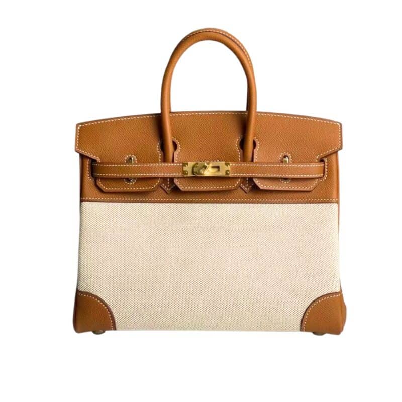 HERMES BIRKIN 25 BI-MATERIAL GOLD TONED HARDWARE BROWN 25CM
