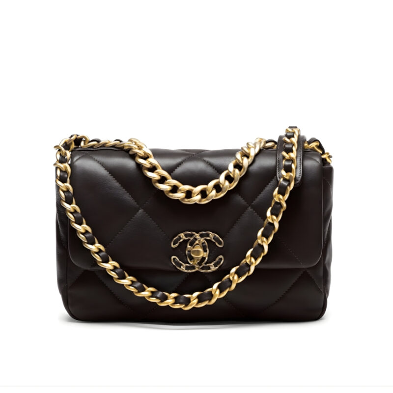 Chanel 19 Flap Bag Shiny Gold And Silver Tone Dark Brown 26Cm AS1160 B04852 94305