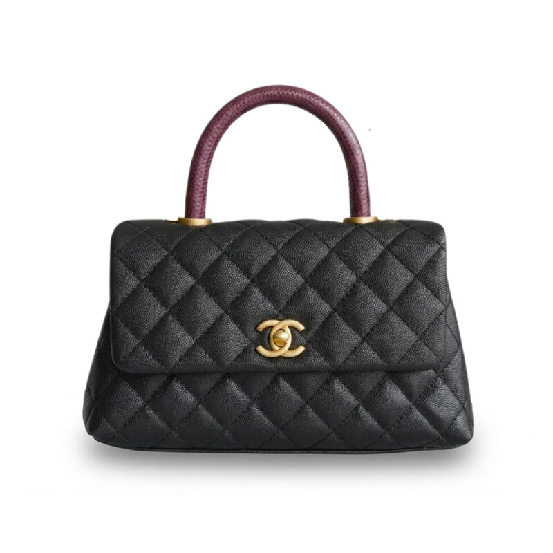 Chanel Coco Medium Quilted Leather Top Handle Bag Black 23cm