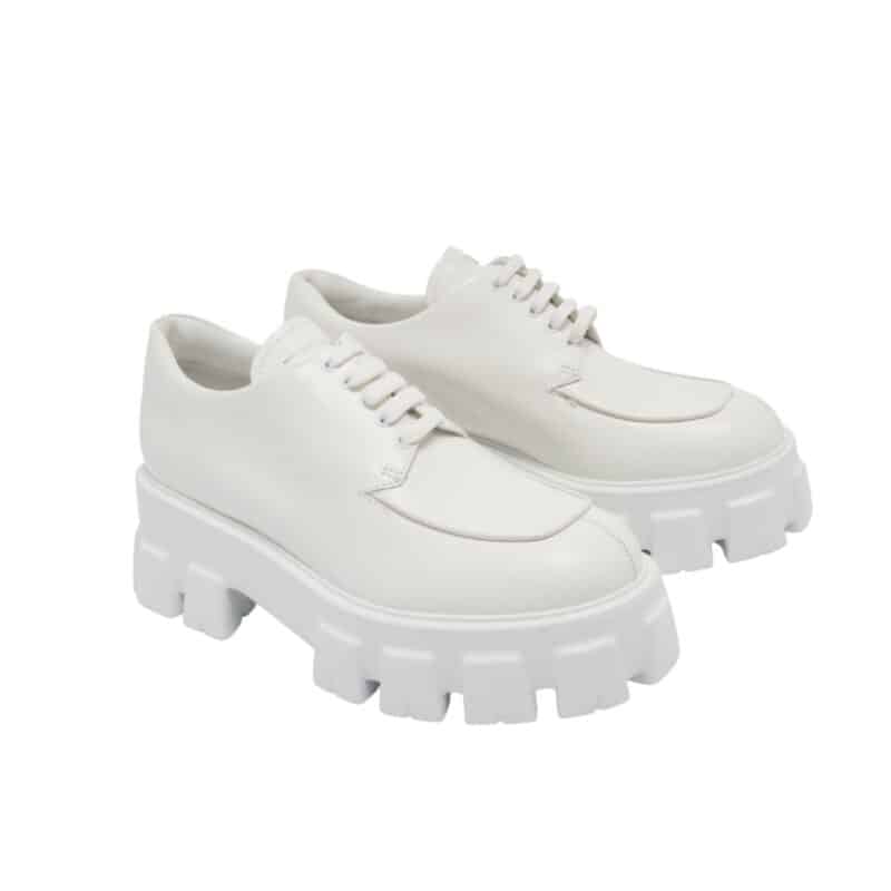 PRADA SMOOTH LEATHER OXFORD LOAFERS WHITE