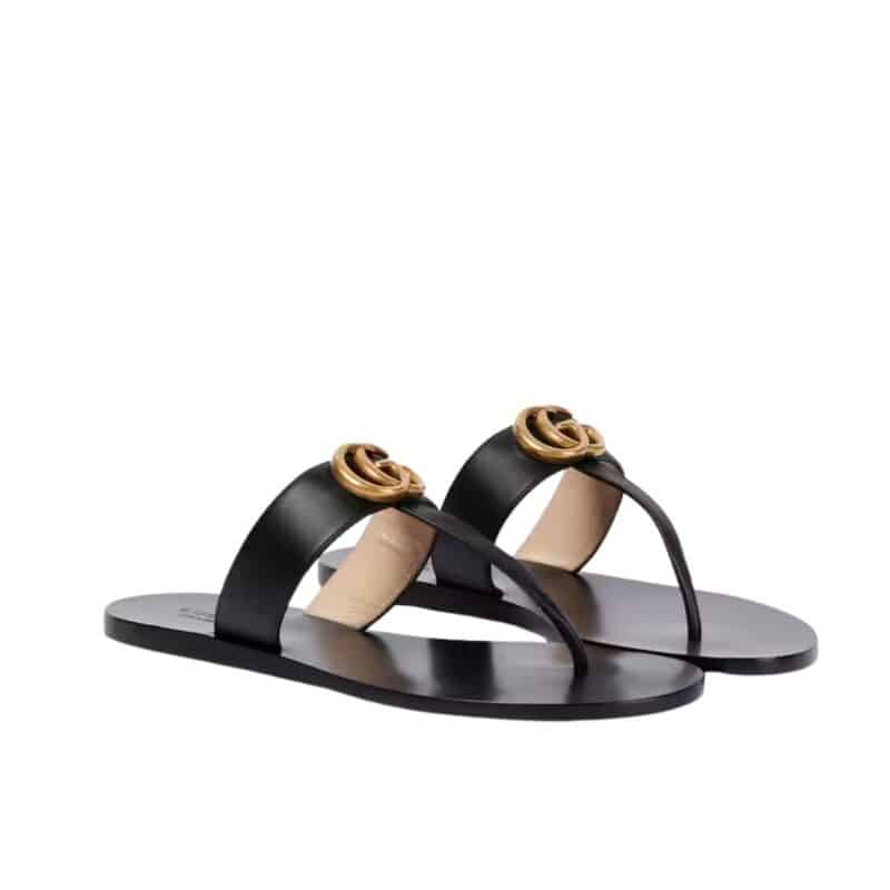 GUCCI DOUBLE G THONG LEATHER BLACK 497444 A3N00 1000