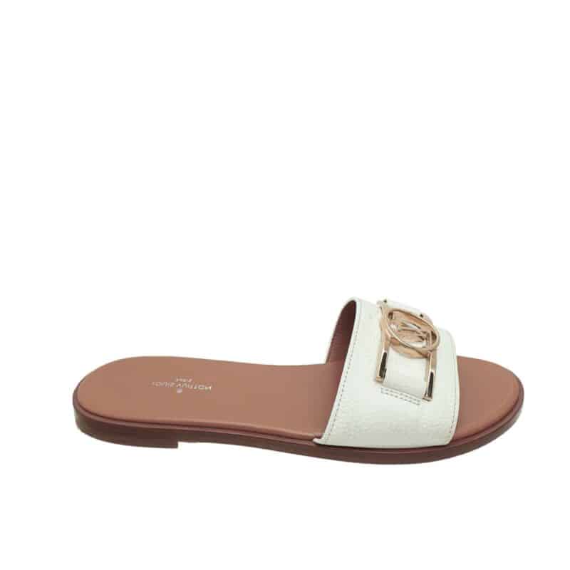 LOUIS VUITTON LOCK IT FLAT MULE WHITE