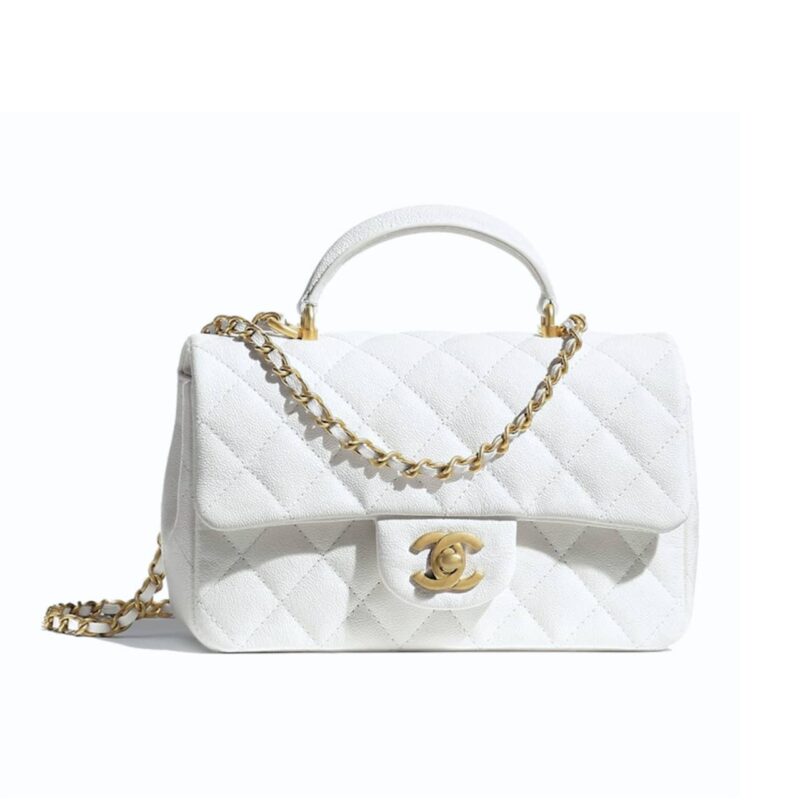 CHANEL MINI FLAP BAG WITH TOP HANDLE WHITE AS2431