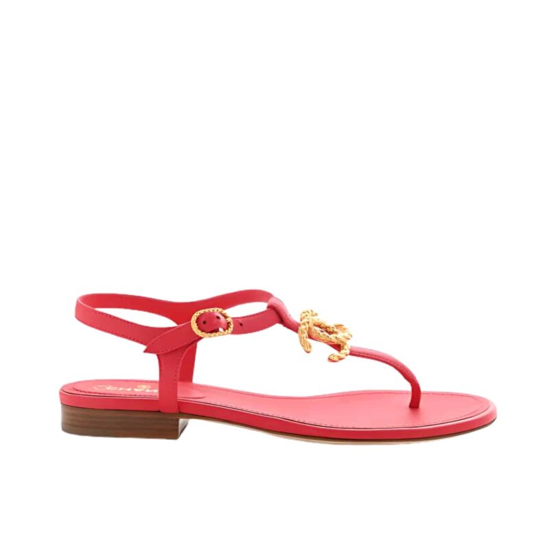 CHANEL GOLD CC LOGO THONG SANDALS WINE RED