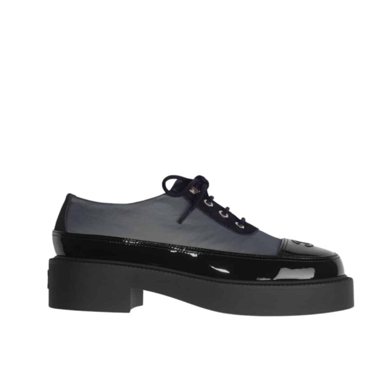 CHANEL SINGLE ROUND CC TOE THICK BOTTOM HEEL LOAFERS BLACK