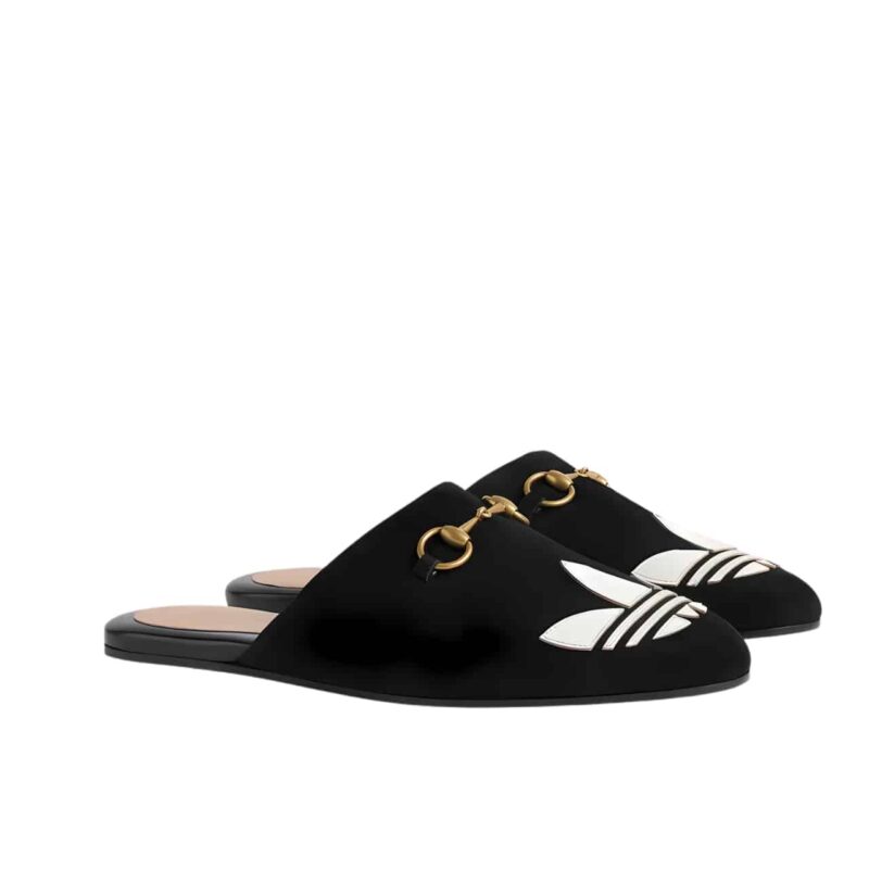 GUCCI X ADIDAS WOMEN'S TREFOIL SLIPPER SUEDE BLACK 702211DE8X01060