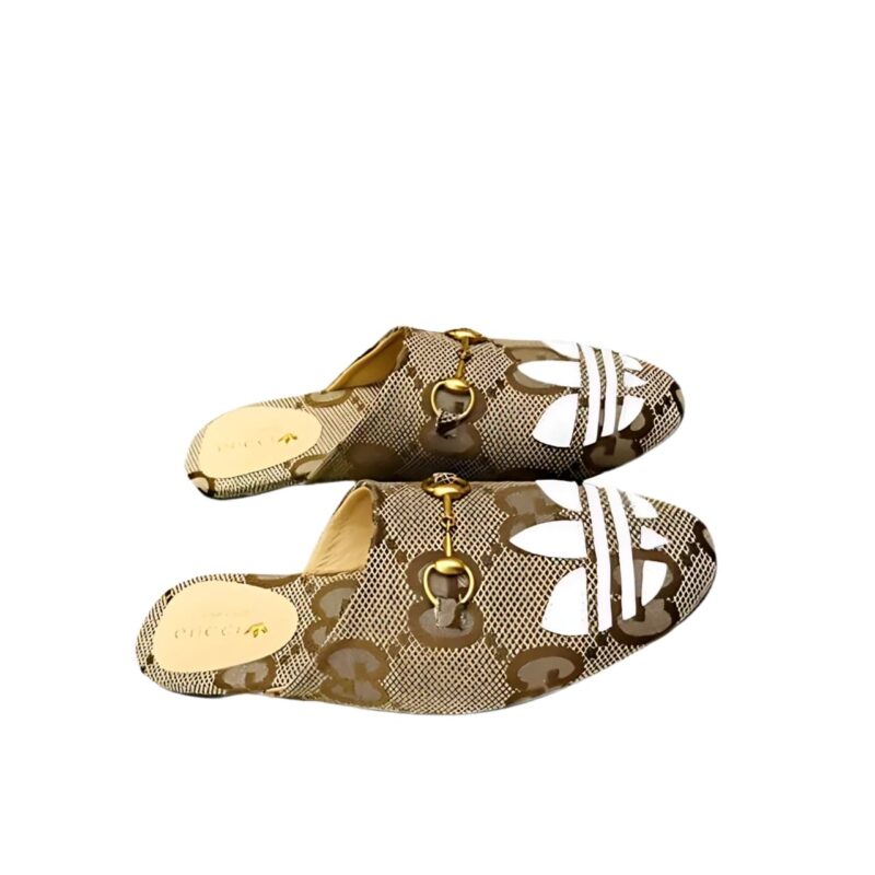 GUCCI X ADIDAS WOMEN'S TREFOIL SLIPPER GG CANVAS BEIGE