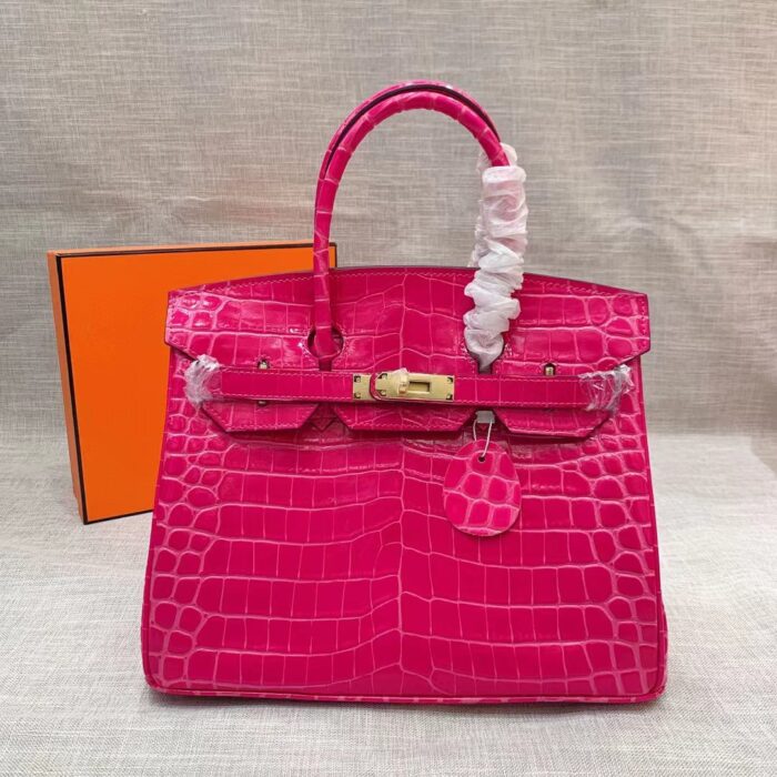 Alternative view of HERMES BIRKIN 30 CROCODILE GOLD TONED HARDWARE DARK PINK 30CM