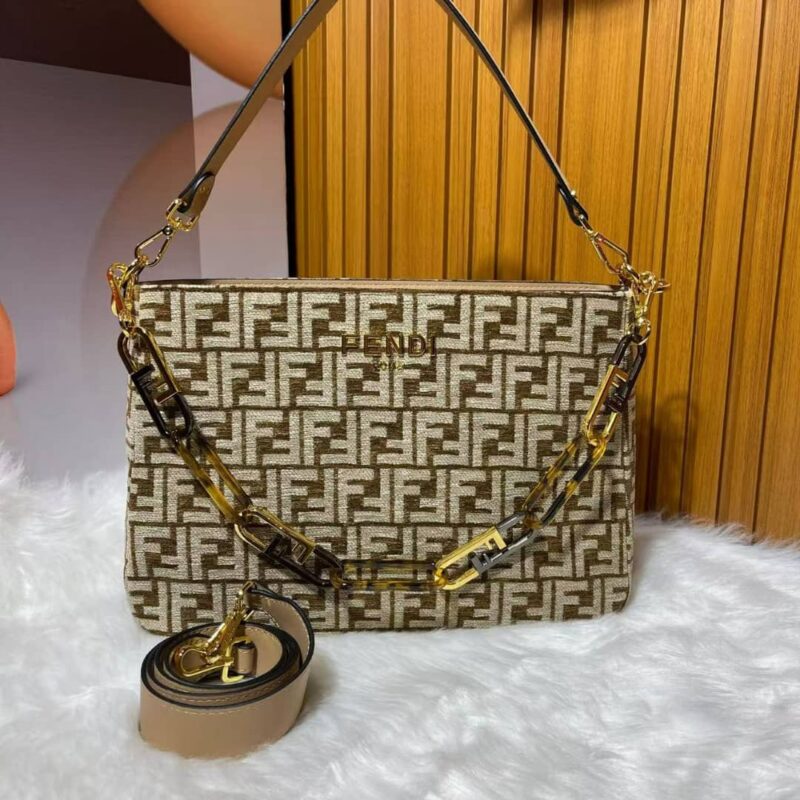 Alternative view of FENDI OLOCK ZIP DOVE BROWN TAPESTRY FABRIC BAG 8BR805ALFVF1IQU