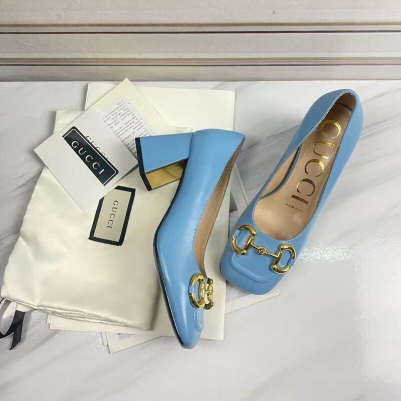Alternative view of GUCCI WOMEN'S MID HEEL PUMP WITH HORSEBIT BLUE
