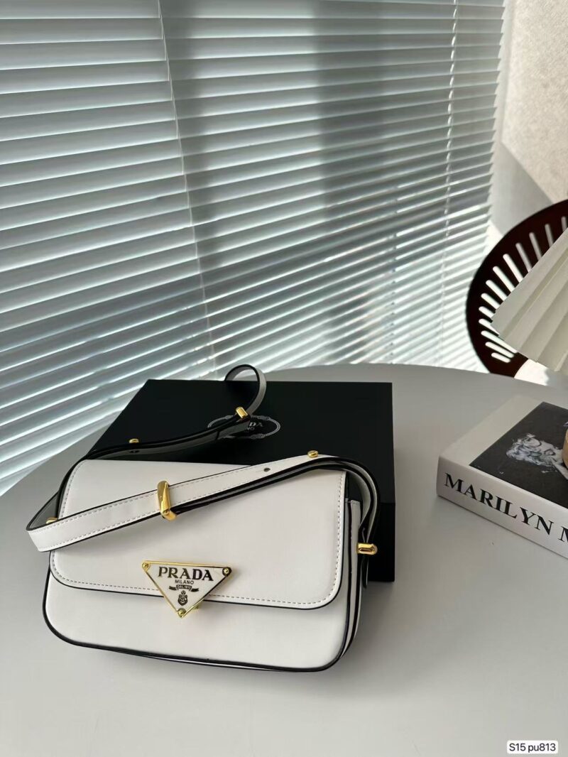 Alternative view of PRADA EMBLÈME BRUSHED-LEATHER BAG WHITE 1BD321_ZO6_F0PG7_V_OTO