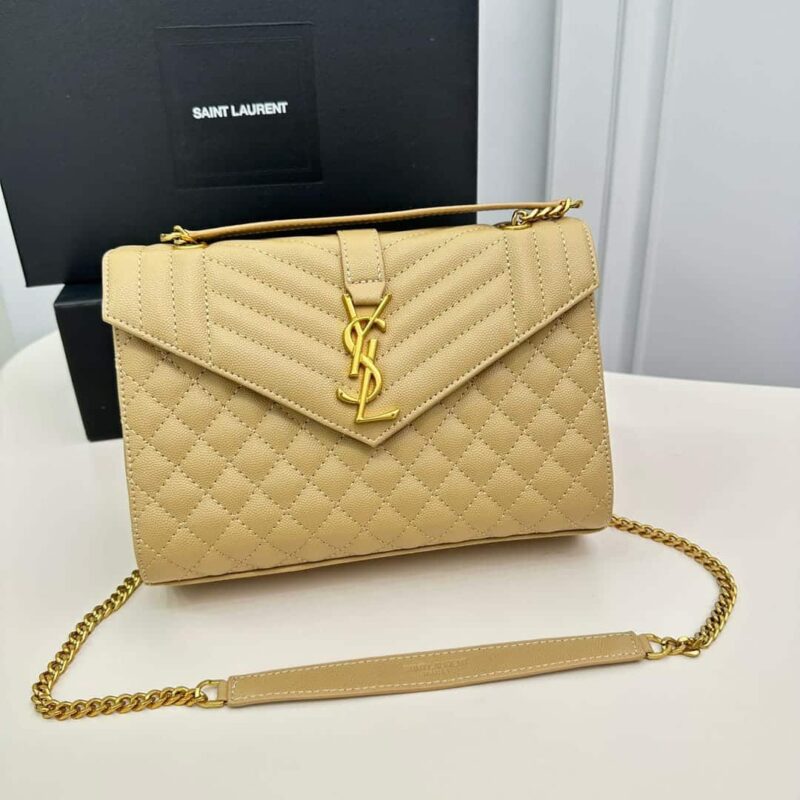 Alternative view of SAINT LAURENT ENVELOPE MEDIUM IN QUILTED GRAIN DE POUDRE EMBOSSED LEATHER BAG BEIGE 24CM 600185BOW912721