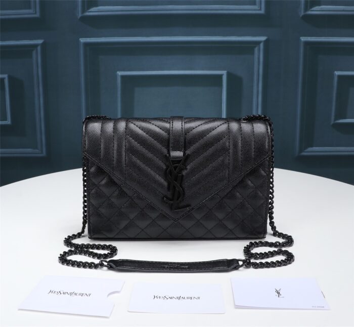 Alternative view of SAINT LAURENT ENVELOPE SMALL BAG IN MIX MATELASSÉ GRAIN DE POUDRE EMBOSSED BLACK NOIR 600195BOW981000