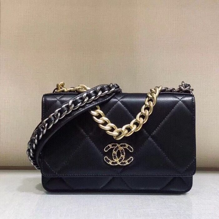 Alternative view of CHANEL 19 WALLET ON CHAIN BAG SHINY GOLD AND SILVER TONE BLACK 19CM AP3267 B04852 94305