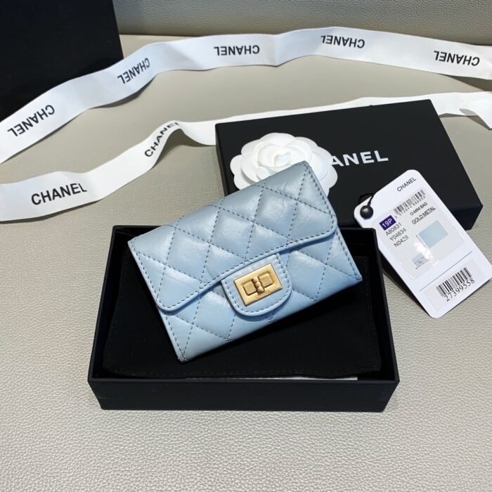 Alternative view of CHANEL 2.55 FLAP CARD HOLDER LIGHT BLUE WALLET