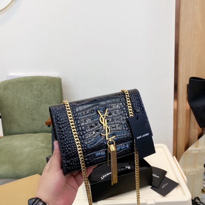 Alternative view of SAINT LAURENT KATE MEDIUM WITH TASSEL IN SHINY CROCODILE EMBOSSED LEATHER BLACK 22CM 354119AAAY14083