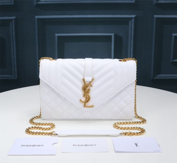 Alternative view of SAINT LAURENT ENVELOPE SMALL BAG IN MIX MATELASSÉ GRAIN DE POUDRE EMBOSSED WHITE 600195BOW919207
