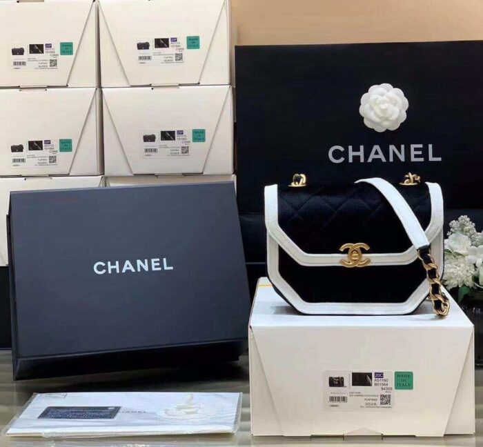 Alternative view of CHANEL MINI VELVET BAGS BLACK AND WHITE 20CM