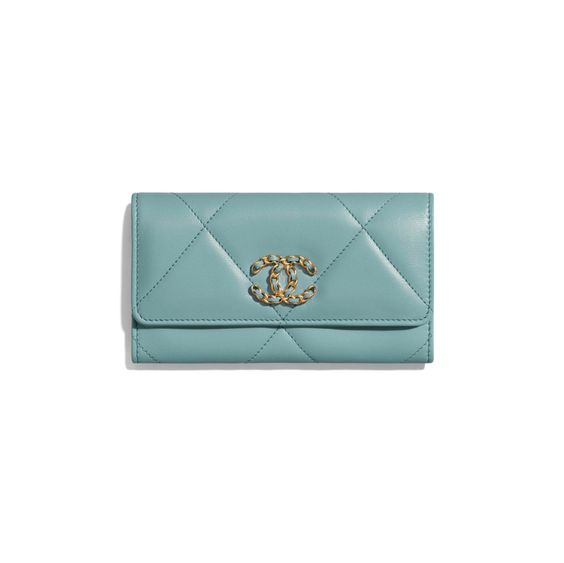 CHANEL 19 LONG FLAP WALLET PASTEL BLUE AP0955