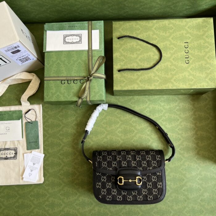 Alternative view of GUCCI HORSEBIT 1955 ORIGINAL GG SHOULDER BAG BLACK IVORY 25CM 602204 UN3BG 1274