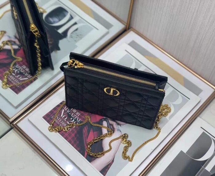 Alternative view of DIOR CARO ZIPPED POUCH WITH CHAIN BLACK S5106UWHC_M900