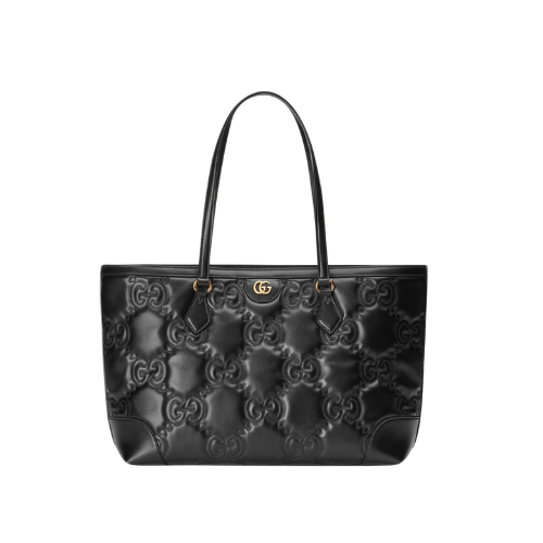 GUCCI GG MATELASSÉ LEATHER MEDIUM TOTE BAG BLACK 631685 UM8IG 1000