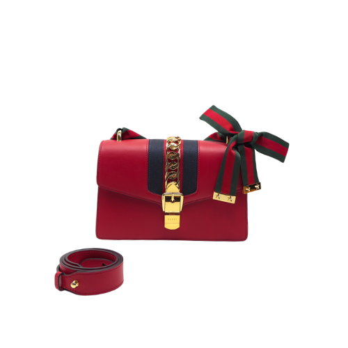 GUCCI SYLVIE LEATHER MINI CHAIN BAG RED 25.5CM