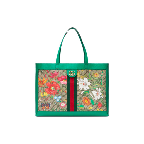 GUCCI OPHIDIA GG FLORA MEDIUM TOTE GREEN 44CM