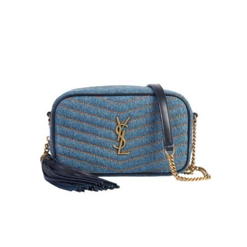 SAINT LAURENT WOMEN'S BLUE MINI LOU DENIM CAMERA BAG 23CM