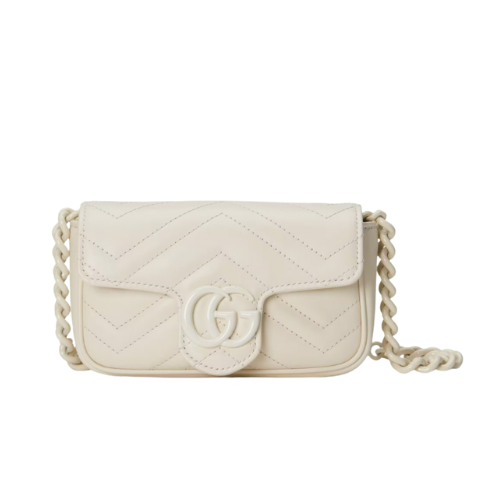 GUCCI WOMEN'S NATURAL GG MARMONT LEATHER BAG WHITE 16.5CM 699757 UM8KV 9022