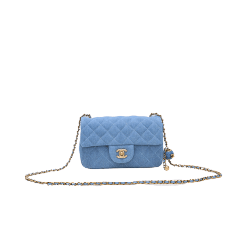 CHANEL MINI FLAP HANDLE DENIM BLUE 20CM