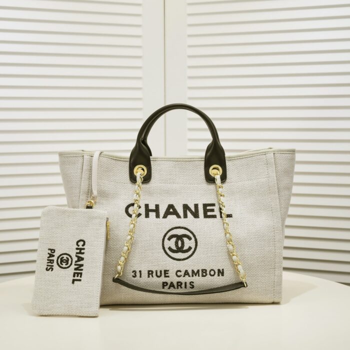 Alternative view of CHANEL DEAUVILLE SHOPPING TOTE BAG GREY 37CM