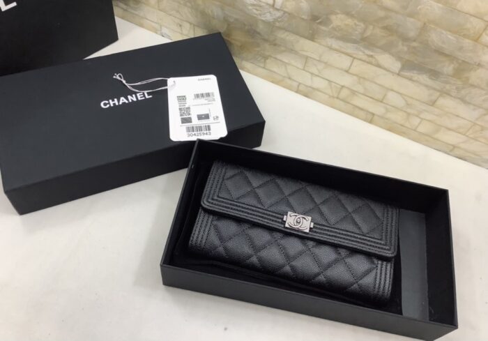 Alternative view of CHANEL BOY LONG FLAP WALLET GRAINED AND RUTHENIUM BLACK SILVER 19CM A80286 B01489 94305