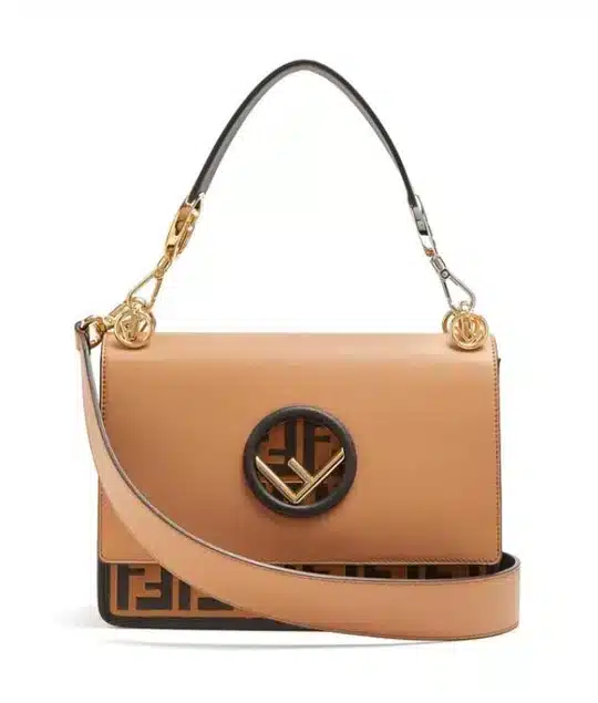 FENDI FF LOGO BOTTOM BROWN BAG 22CM