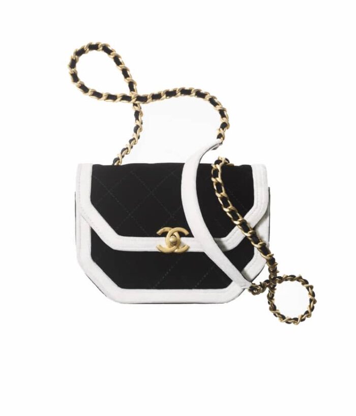 CHANEL MINI VELVET BAGS BLACK AND WHITE 20CM