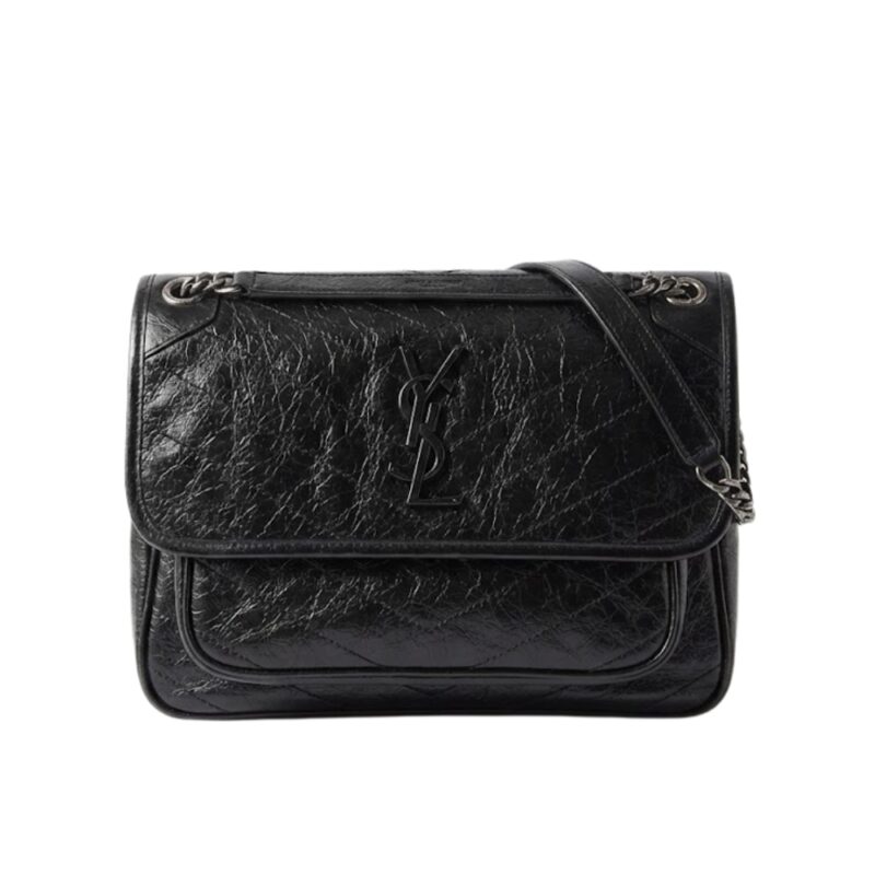 Saint Laurent Niki Medium In Vintage Leather Black With Silver Hardware 28Cm