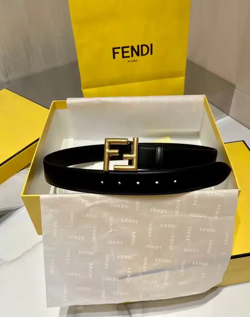 Alternative view of FENDI BLACK LEATHER BELT WITH FF GOLD BUCKLE 40MM