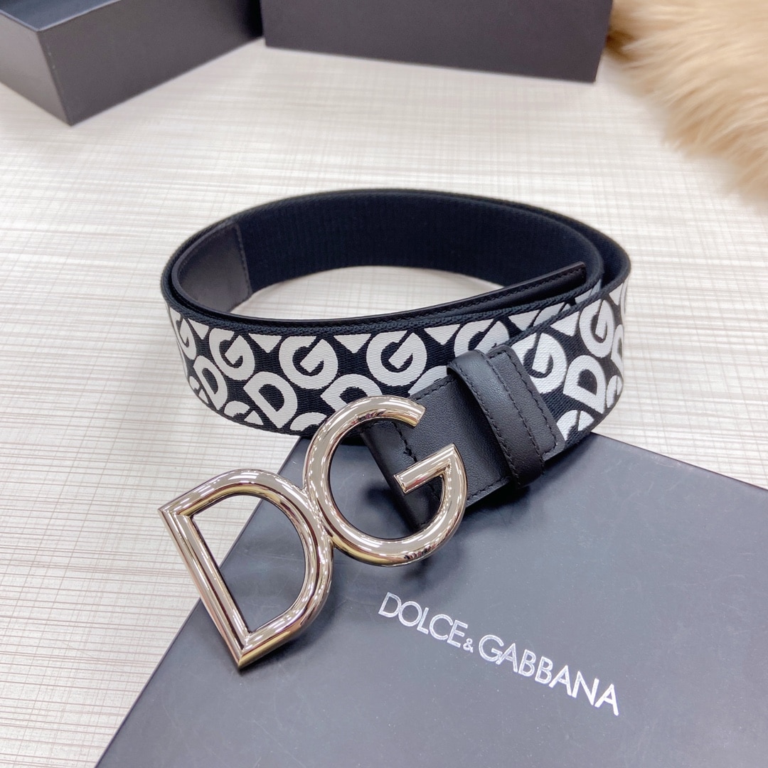 DOLCE & GABBANA LEATHER BELT WITH DG LOGO BLACK AND SILVER METAL 4CM - Image 8