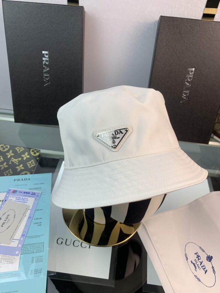 Alternative view of PRADA RENYLON BUCKET HAT SLIVER WHITE 1HC137 2DMI F0009
