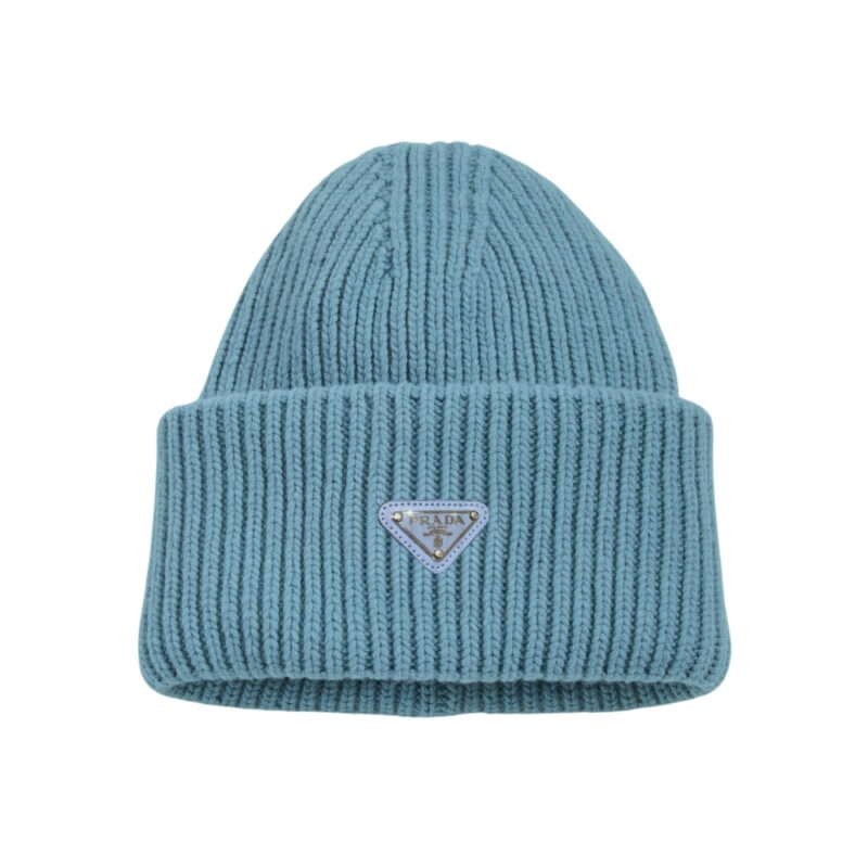 PRADA WOOL AND CASHMERE BEANIE SLIVER BLUE UMD489 3IM F0SVF S 211