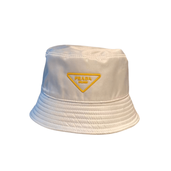 PRADA YELLOW LOGO BUCKET HAT WHITE