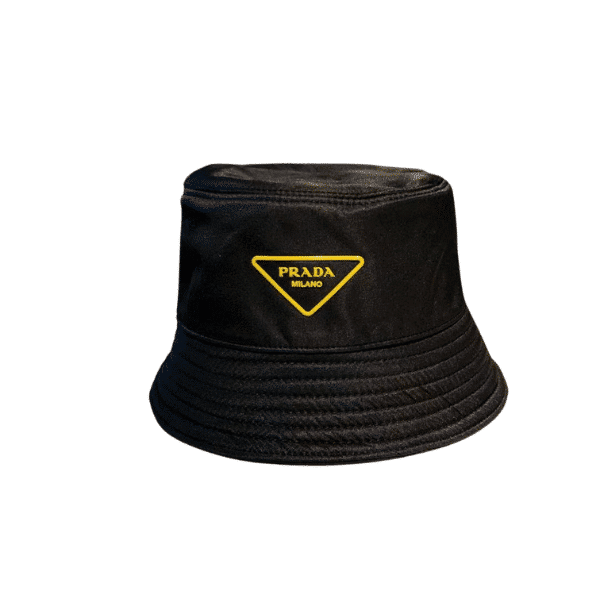 PRADA YELLOW LOGO BUCKET HAT BLACK