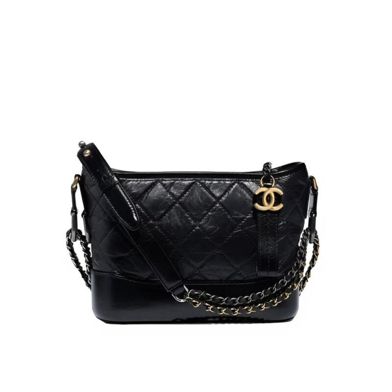 CHANEL GABRIELLE SMALL HOBO BAG SMOOTH GOLD SILVER TONE BLACK 20CM A91810 Y61477 94305