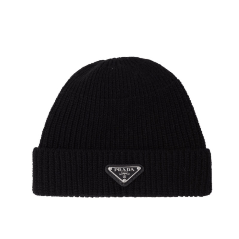 PRADA WOOL AND CASHMERE BEANIE SILVER BLACK UMD489 3IM F0002 S 211